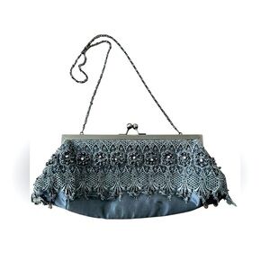 Silver gray glamorous hand/shoulder bag with lace and rhinestones